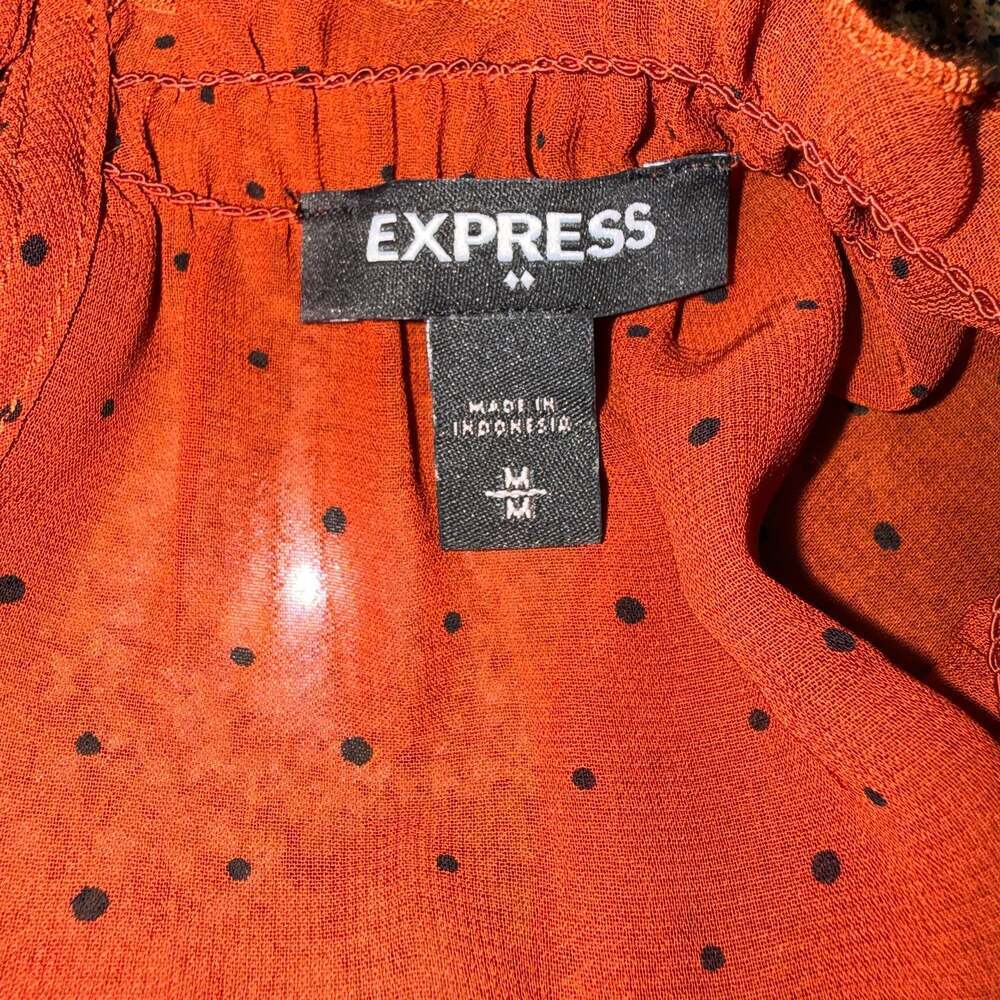Express Red Polka Dot Sheer Ruffle Neck Blouse Size M - Picture 5 of 6
